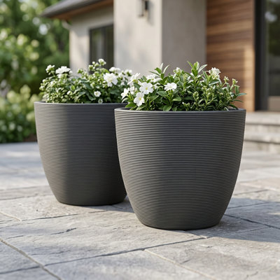 Tahmina Ribbed Round Composite Planter Set