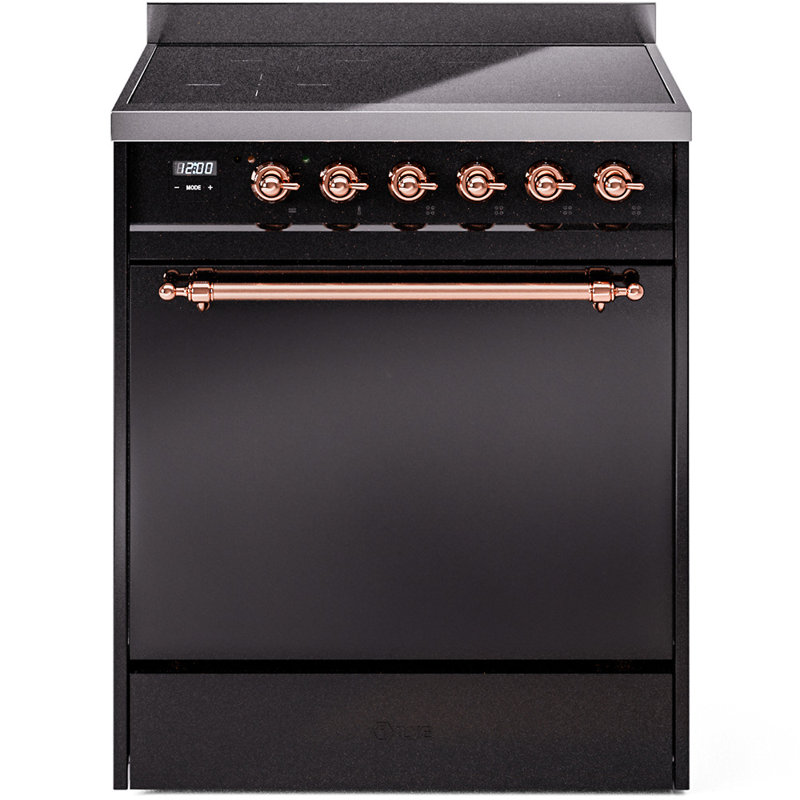 Cuisinière à induction 30 pouces avec 4 plaques à induction ILVE Nostalgie II Series, Noir lustré / cuivre