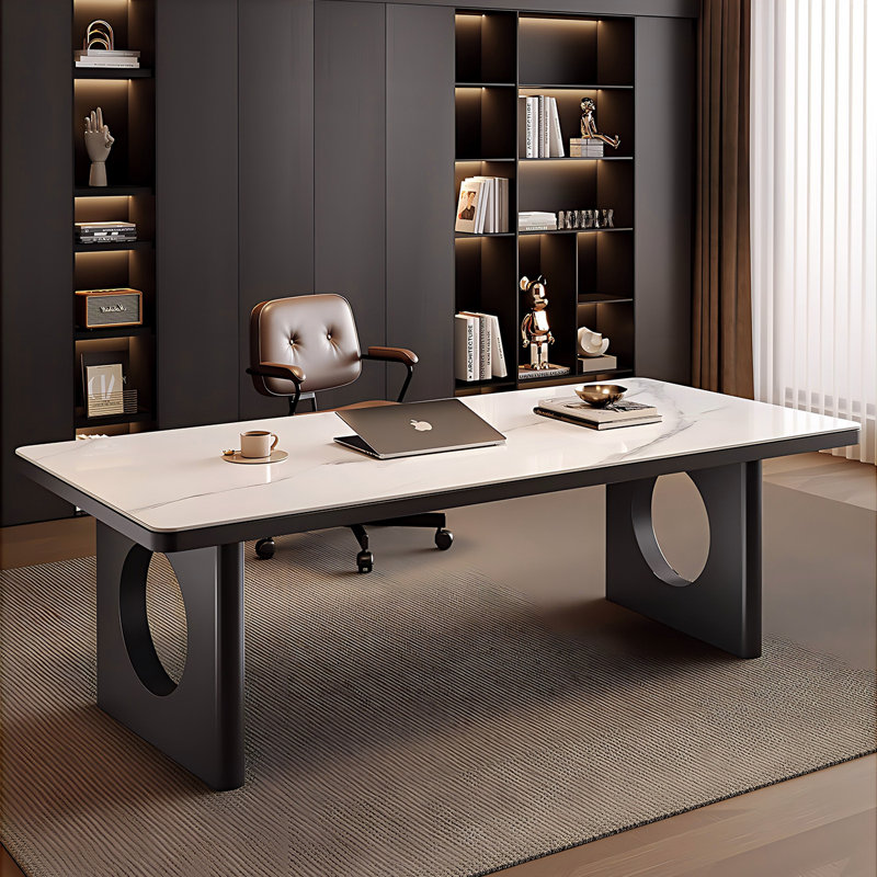 Bureau de 70,87 po en granit blanc luxueux et haut de gamme, H 29,53 po x l 70,87 po x P 31,5 po