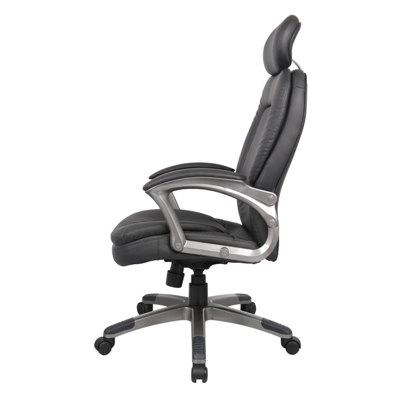 Pewter Finish High-Back Executive Leather Swivel Chair with Pillow Top