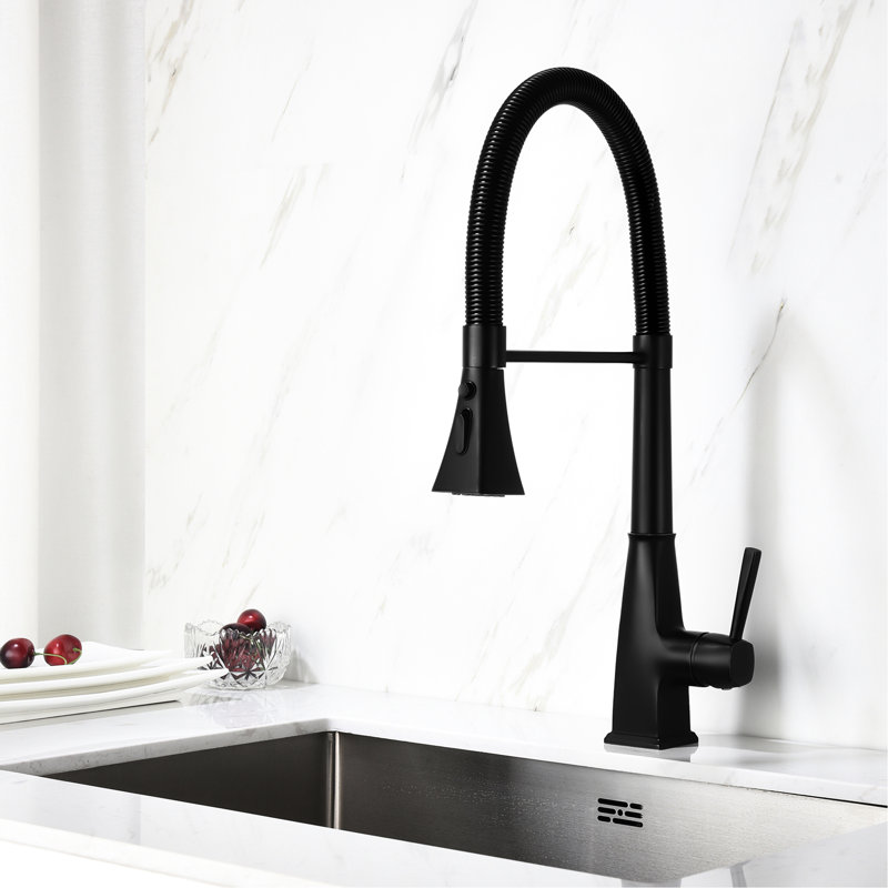 Kitchen Faucet With Pull-Down Spray Head, Matte Black, Stainless Steel, 360 Rotating Spout, Two Water Output Settings, Simple To Adjust Temperature And Flow Rate Black Steel Pull Down , Rotatable