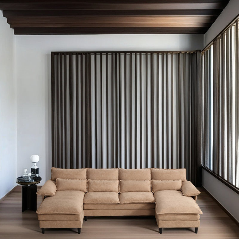 Modular Sectional Sofa Couch, 6-Seater Symmetrical Sofa With Double Cushion And Chaise Lounge, Upholstered Sofas For Living Room