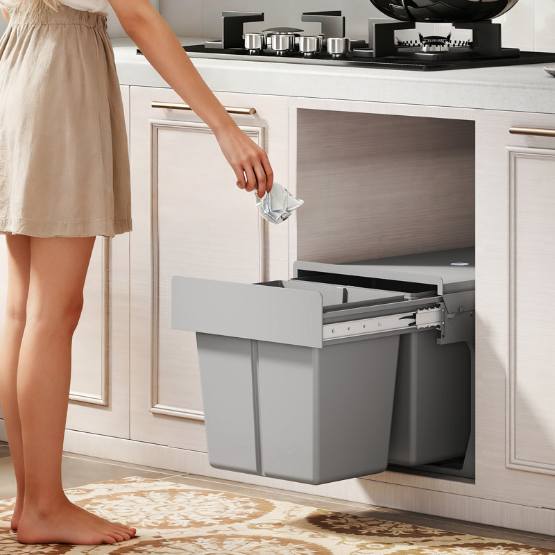 Plastic, Metal Open Pull Out Rubbish Bin - 30L