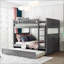 Lit superposé double en bois de pin avec lit gigogne simple - gris brossé, peu encombrant Convertible