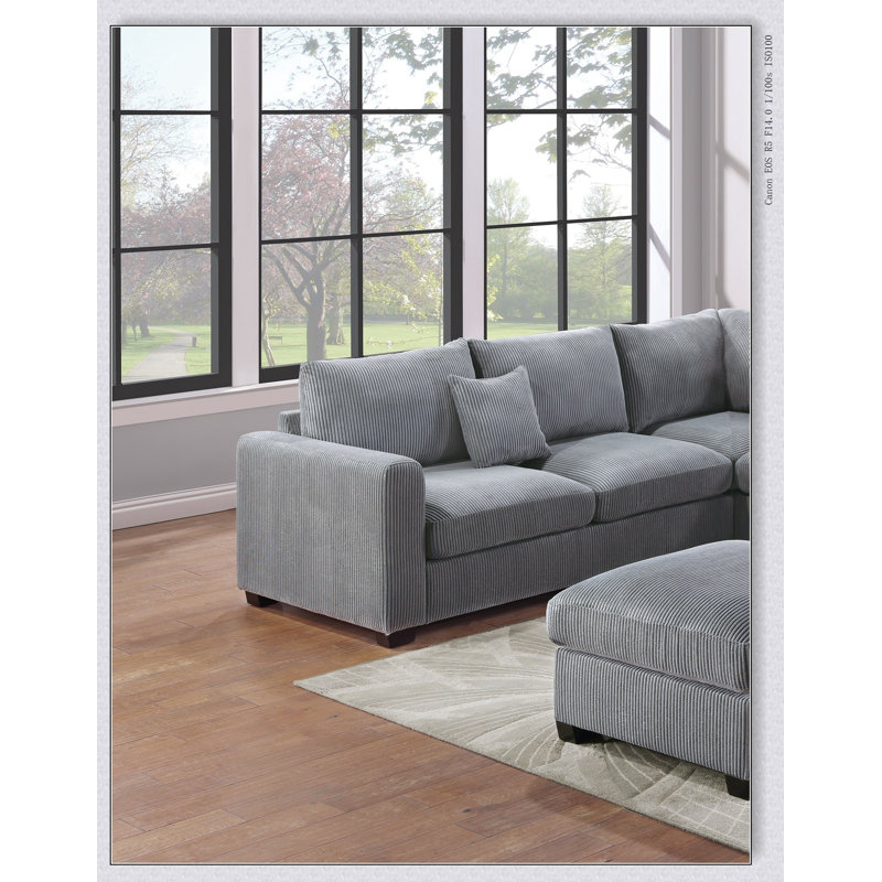 Ensemble de canapés de coin en L avec revêtement en velours côtelé, coussins moelleux et configuration polyvalente en 4 pièces pour les salons modernes