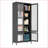 Cabinets with 4 Waffle-Grids Glass Doors 5 Shelves | 31.5W x 13.8D x 71H Black Steel Freestanding Storage | Modern | Home Office