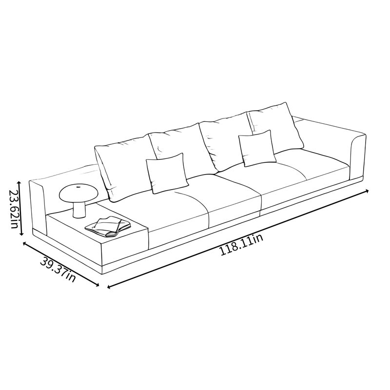 Canapé de salon minimaliste avec tiroirs, H 23,62 po x l 118,11 po x P 39,37 po