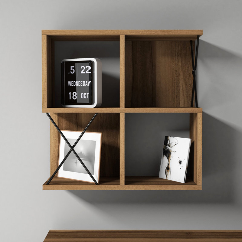 Chetna 4 Piece Square Cube Shelf, Walnut/Black