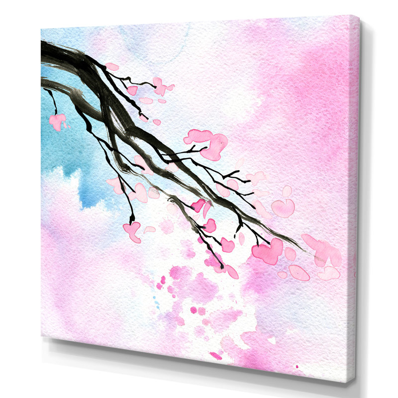 Branche de cerisier en fleurs, H 16 po x l 16 po x P 1 po, Toile tendue