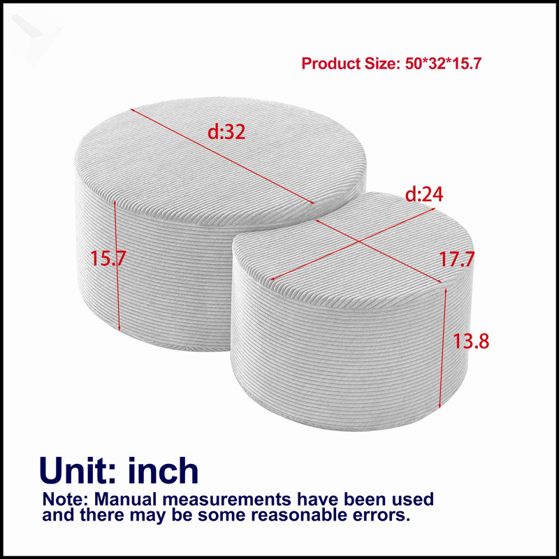 Nesting Coffee Table Set Of 2, Upholstered Round Tables For Living Room, Modern Foam Ottoman And Side Table, No Assembly Required