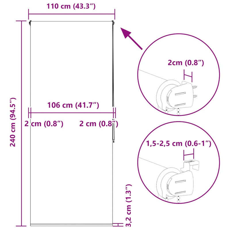 Room Darkening Roller Blind, 110cmW x 240cmL