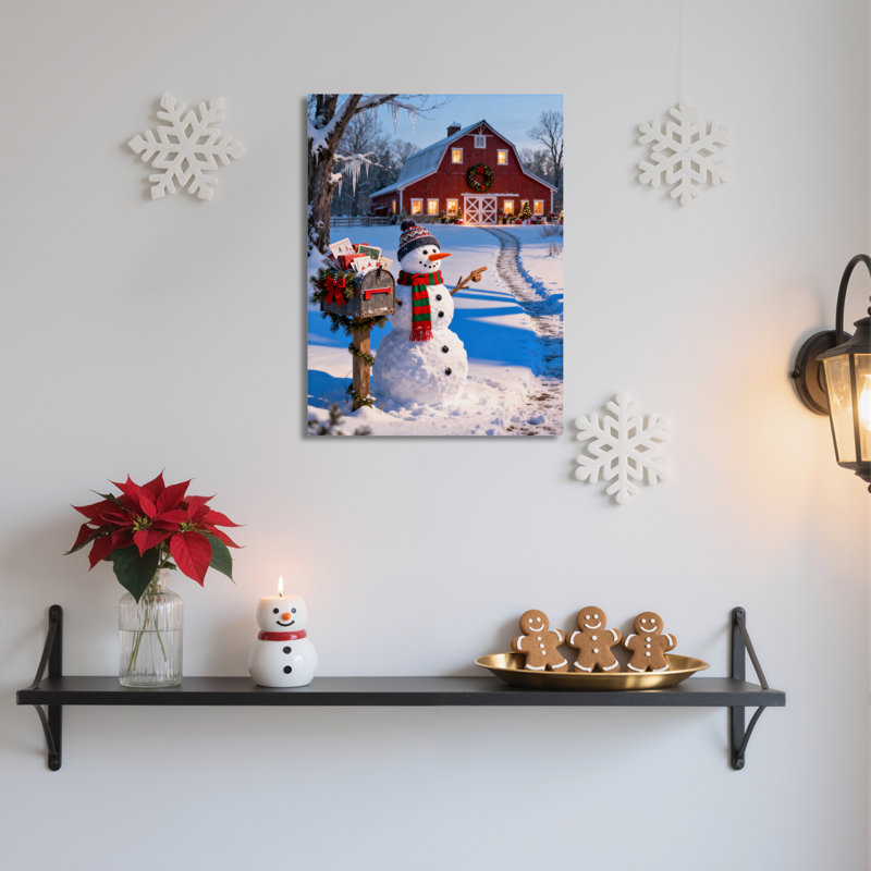 «Winter Snowman Scene», art mural, H 18 po x l 12 po