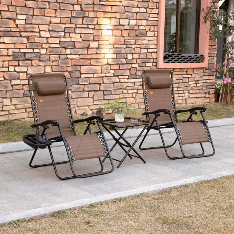 Ensemble de chaise Zero Gravity avec table d'appoint, chaise inclinable pliante avec porte-gobelets et coussins, chaise longue réglable pour piscine, jardin, pelouse, plage