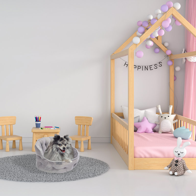 Lit pour tout-petits en velours touffeté Ketchum, gris