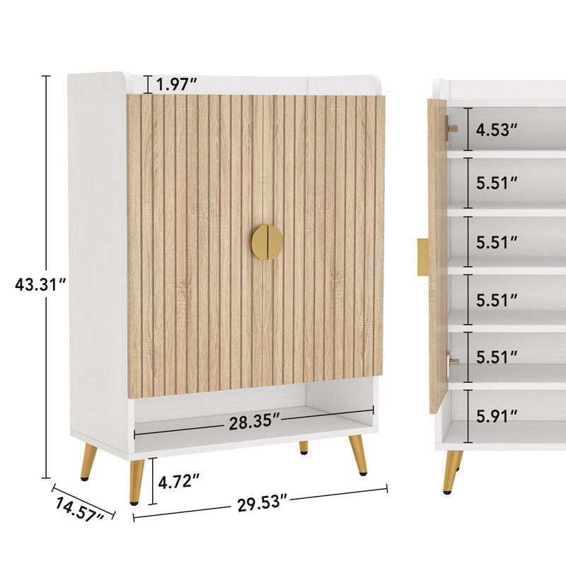 35 Pair Shoe Storage Cabinet, Light Wood/White