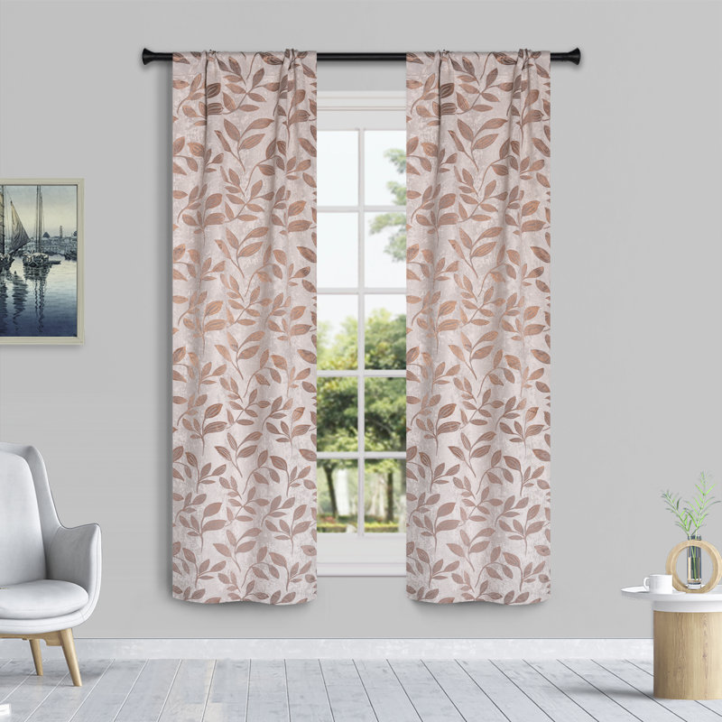  Finklea Floral Pattern Polyester Light Filtering/Room Darkening Rod Pocket Curtain Panels, Antique Copper, 52" W x 120" L