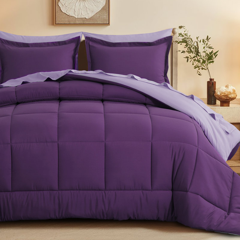 Ensemble d'édredon en microfibre 5/7-pièces , Lavande / mauve, Édredon de grande taille et 6 pièces supplément