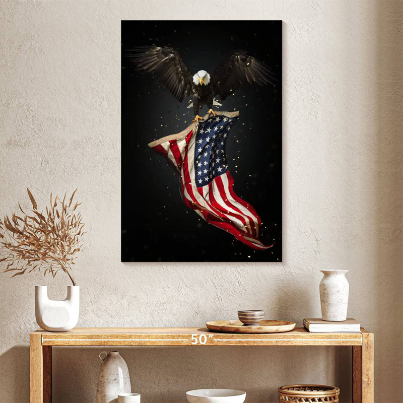 Borges Eagle Flying With American Flag, 39" H x 26" W