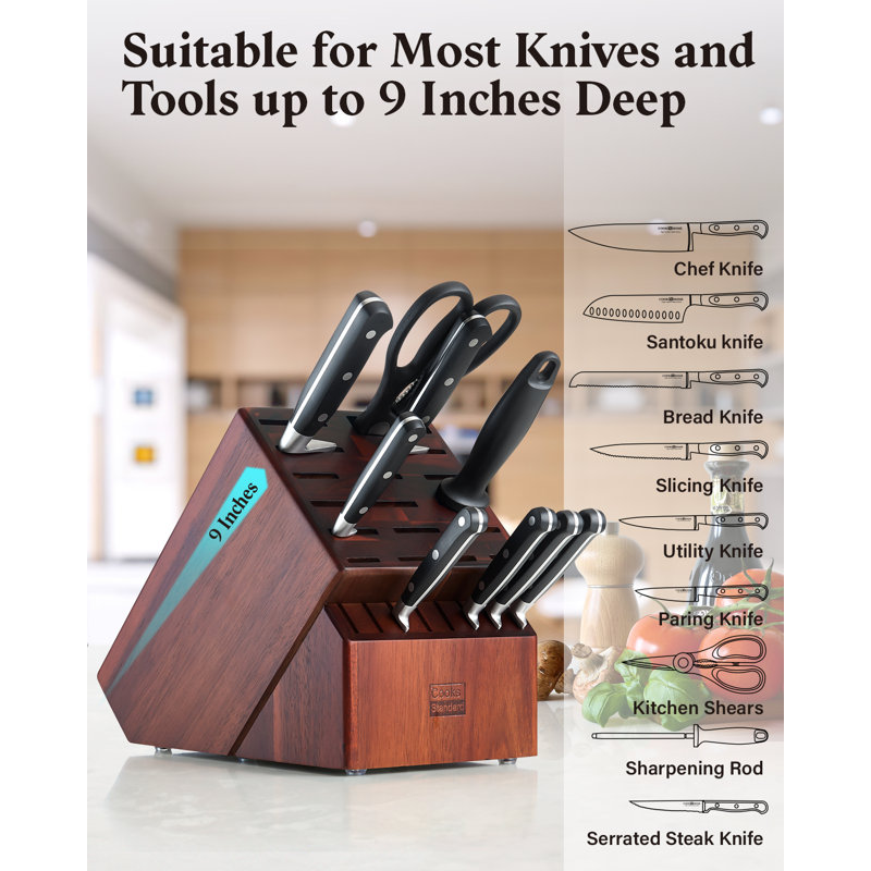 25-Slot Brown Acacia Wood Knife Storage Block