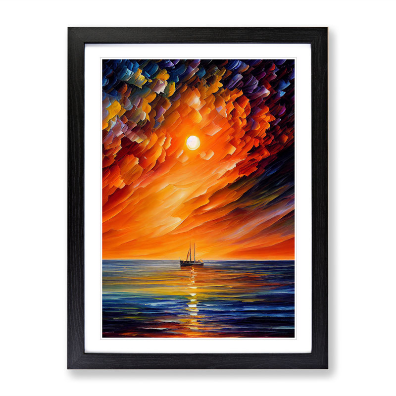 Boats Under The Sunset No.2 - Single Picture Frame Print, Black, 46cm H x 34cm W x 2cm D