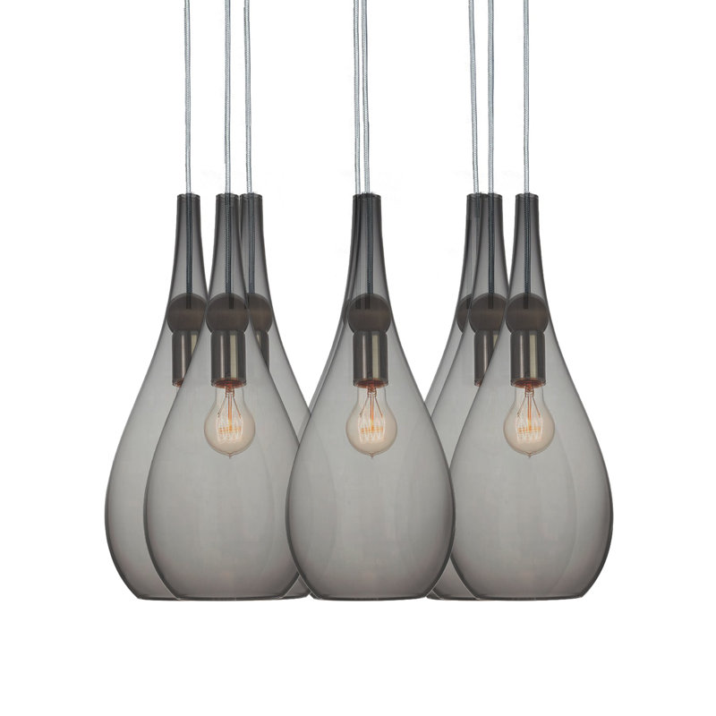 Earth 8 - Light Chandelier, Clear Glass, 36" H x 18" W x 18" D, Nickel Braided Cord