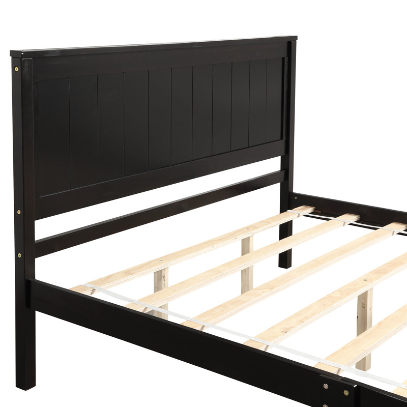 Chares Wood Platform Bed With Headboard, Queen, White