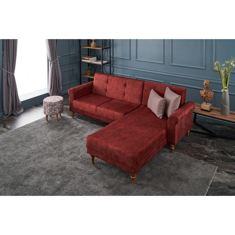 Canapé modulaire à méridienne rembourré igourdane, Accoudoir à droite (vu de face), 100 % polyester rouge