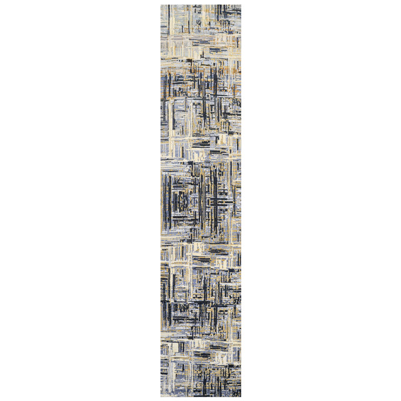 Hand Knotted Geometric Area Rug in Gold/Charcoal/Purple/Cream
