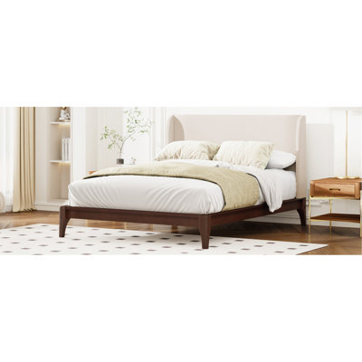 King Size Solid Dry Bamboo Wood 12 Inch Platform Bed, with 48" Upholstered High Headboard,Easy Assembly