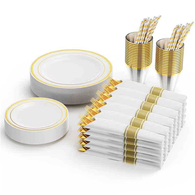 Ensemble de vaisselle jetable 30 serviettes pré-roulées, Ensemble de 100, Argent