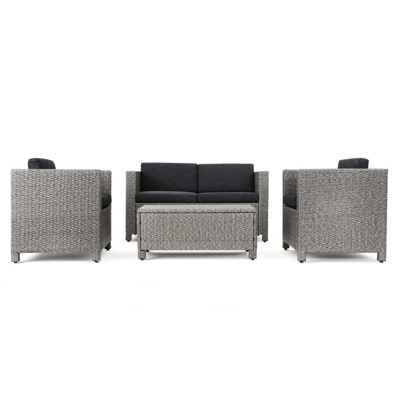 Backyard 4Pc Collection With Water- And Iron Frame Relax Frame, Cushions, Gray, Black