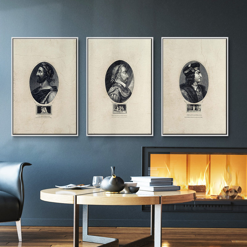 Royal Portraits I, ensemble de 3 toiles encadrées, Blanc, H 40 po x l 78 po