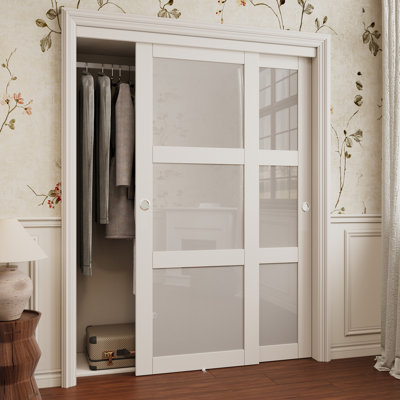 Portes coulissantes et garde-manger en panneau de fibres à densité moyenne H 80 po à 3 lumières avec quincaillerie complète et poignées préinstallées