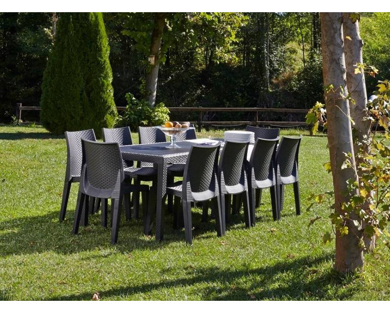 Outdoor Table Roma, Rectangular Extendable Dining Table, Rattan Effect Garden Table, 150X90H72 Cm, Anthracite