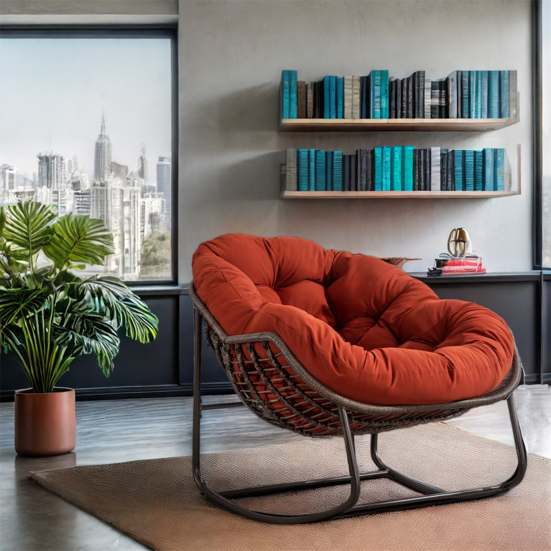 Chaise berçante d'extérieur en osier Makalia, Orange