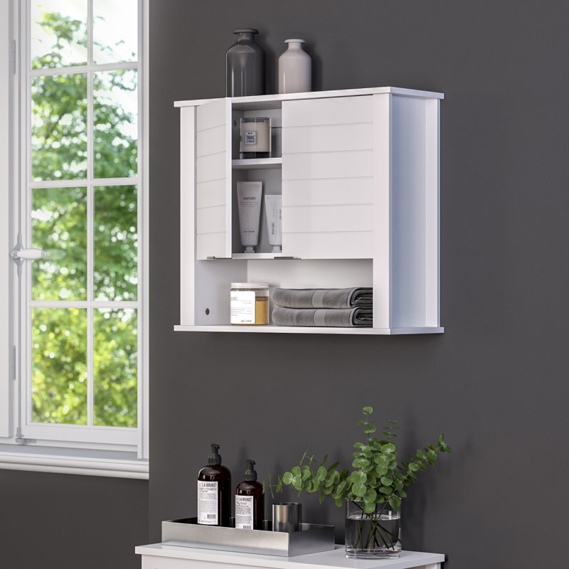 White MDF Two-Door Wall Mounted Storage Cabinet