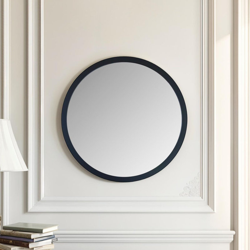 Tabatha Wood Flat Wall Mirror, 70cm H x 70cm W, Black