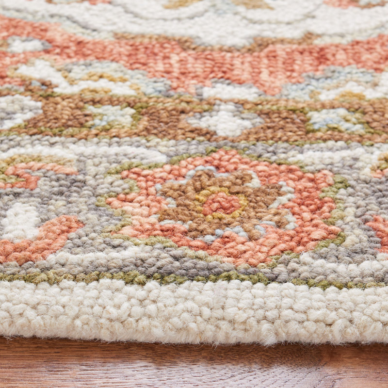 Tapis ivoire / rouge en laine touffeté à la main Marchesini, Carré 6 pi