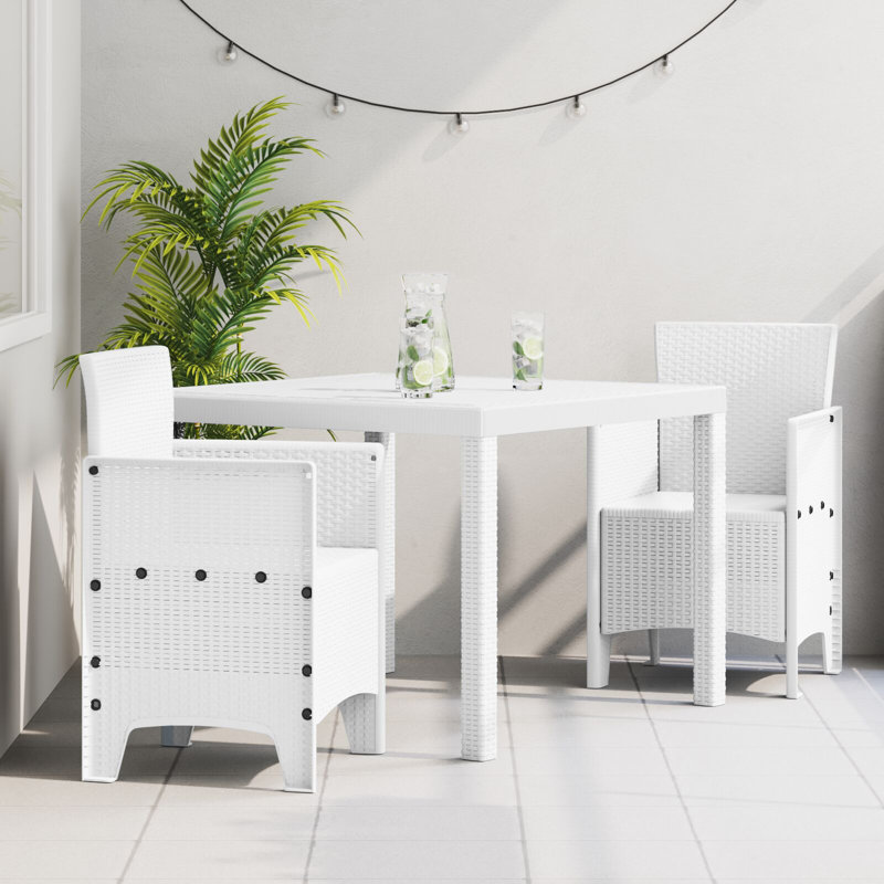 Garden Dining Set 3-Piece Set Resin Sturdy Rectangular, White