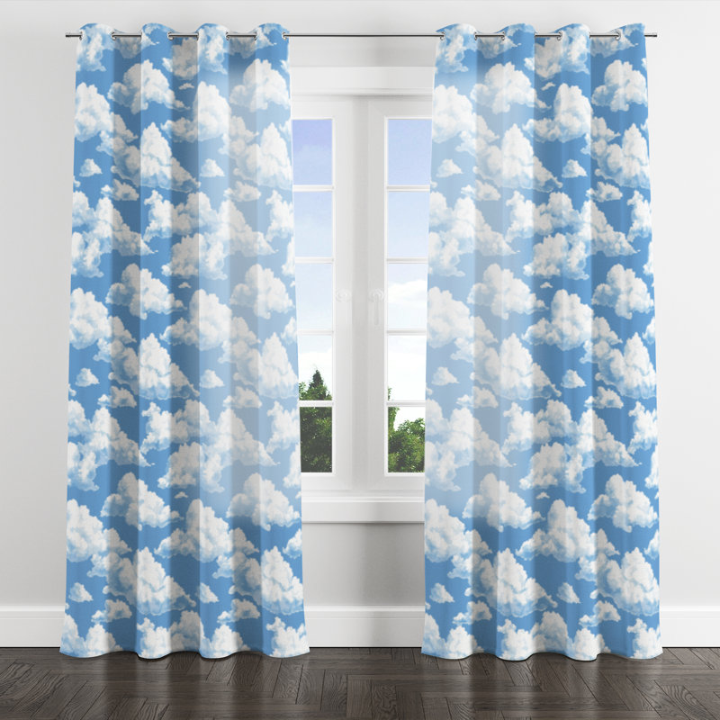 French Country Room Darkening Curtains - White Cloud Toile Grommet Curtain - 1 Panel, 52" W x 63" L, Silver Grommets