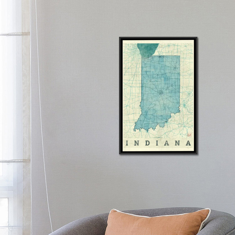 « indiana map », impression sur toile, H 26 po x l 18 po x P 1,5 po, Toile avec cadre noir, Pas de tapis
