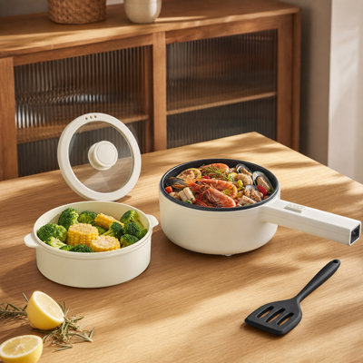 Multi-Function Electric Hot Pot with Steamer - 1.6L Non-Stick Personal Cooker for Ramen, Soup, Fried Rice, Oatmeal, Steak & Egg, Portable for Dorm, Office & Apartment