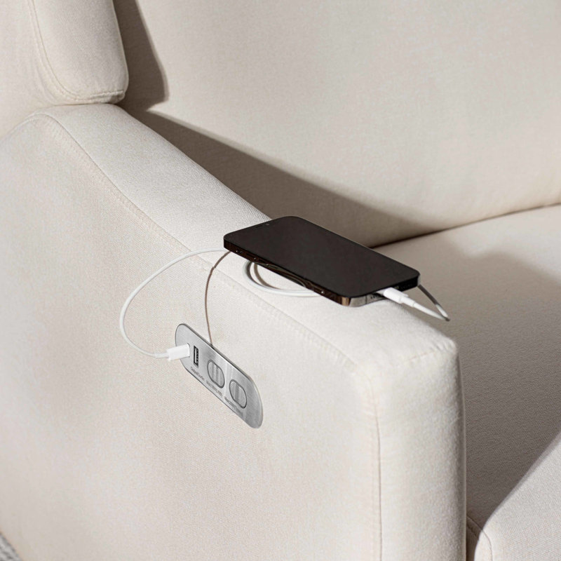 Cream Eco-Weave Swivel Recliner with Wood Base