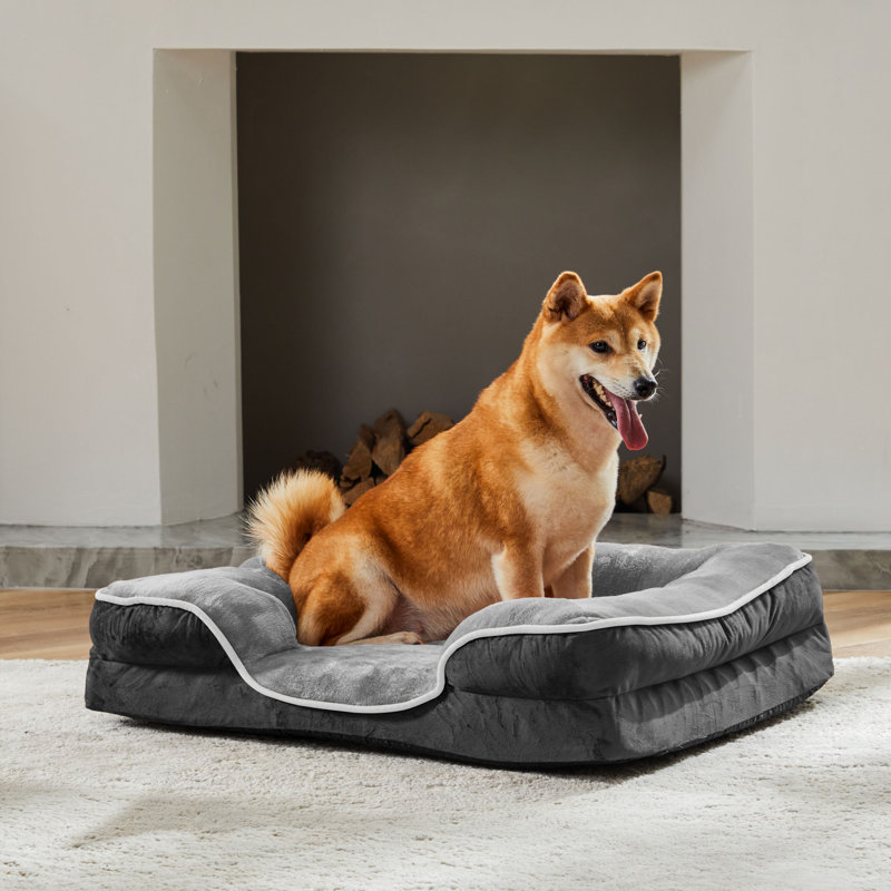 Lit rectangulaire apaisant pour chiens et chats, canapé pour animaux, Gris, Grand (l 30 po x P 30 po x H 8 po)