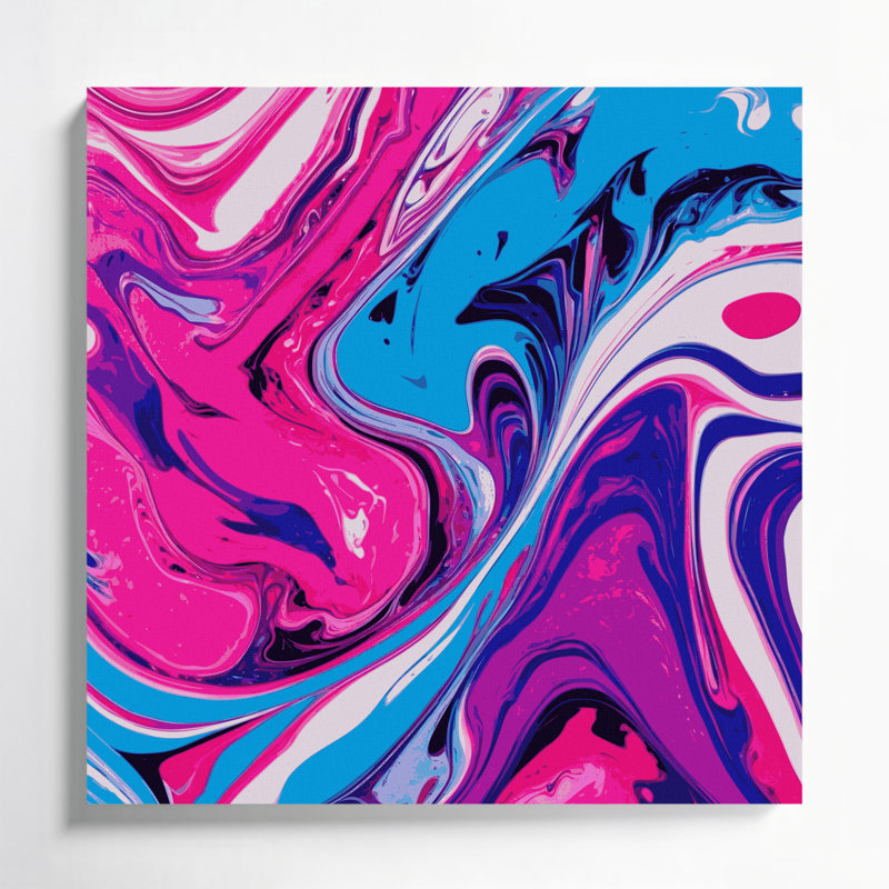 Abstrait art fluide sur toile rose 29, H 12 po x l 12 po
