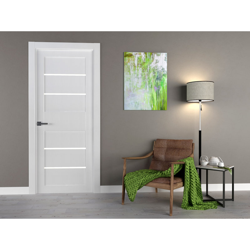 Porte standard en bois lambrissé et verre Liah, Blanc, 17,75 po x 79,375 po, Gauche