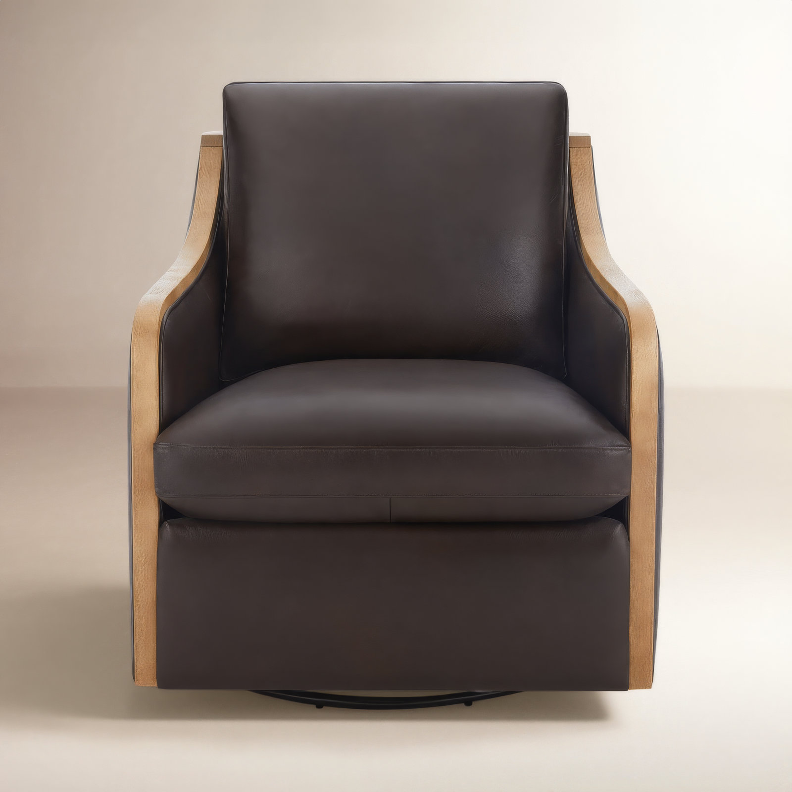 Grayton Oversized Geniune Leather Swivel Accent Chair, Parham Black