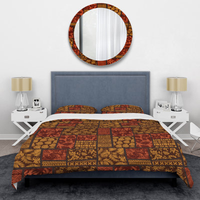 Patchwork hawaïen brun - ensemble de housse de couette abstrait - microfibre de polyester