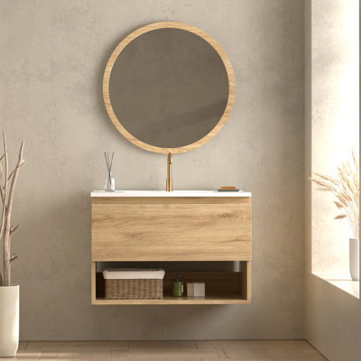 Valdren 30" Floating Vanity with Open Cubby & Ceramic Basin