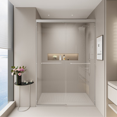 44-48 In. W X 72 In. H Double Sliding Shower Door, Semi-Frameless Bypass Bathroom Sliding Door With 1/4" (6Mm) Tempered Glass For Walk-In Shower